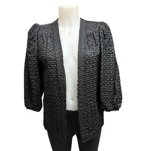 Carol Bird Vintage 70s Black Woven‎ Lightweight Textured Bolero Coat Small